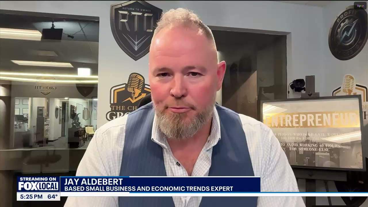 Jay Aldebert on FOX 32 News at 5 discussing the impact of social media on small businesses